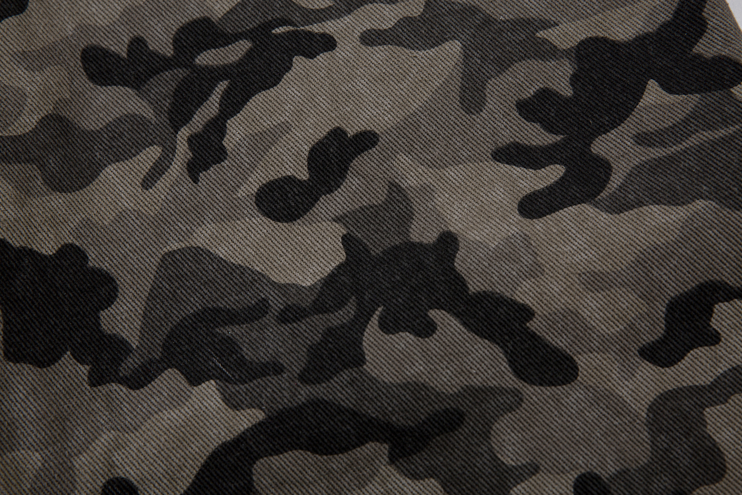 カモフラ柄ビジューアルファベットデザインデニムパンツ/cm0091