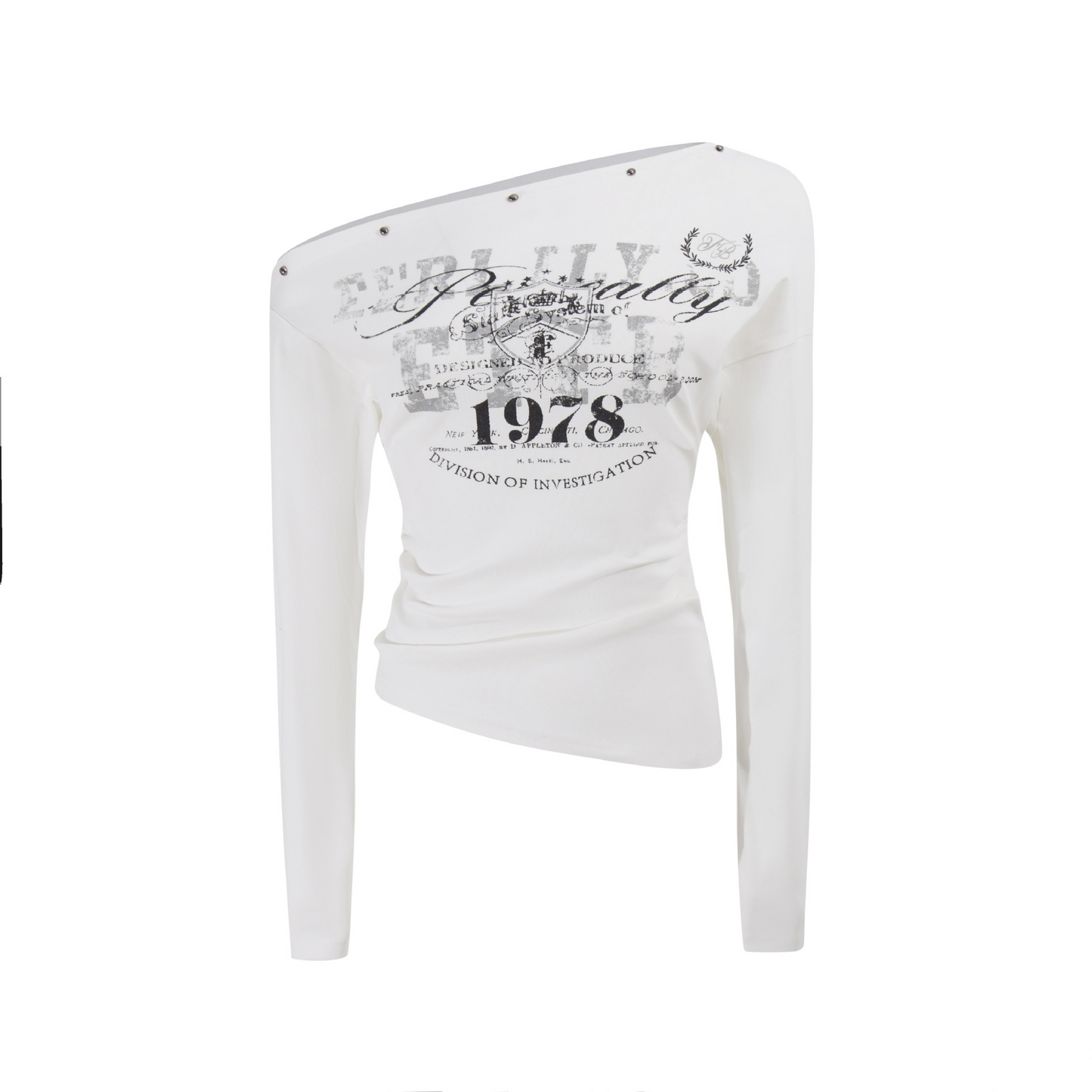 スタッズ付きアシメオフショルダーTシャツ/3color/cm0104