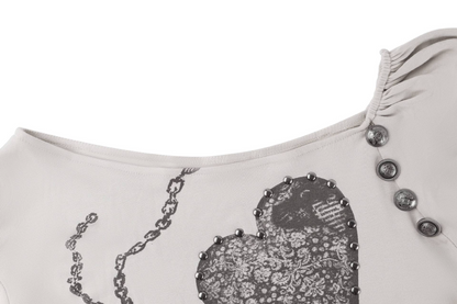 4ボタンプリント長袖トップス/3color/cm0152