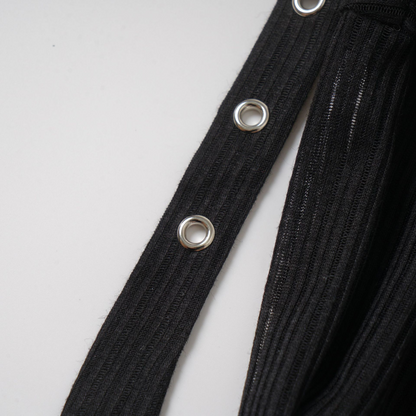 ベルトデザインラインストーン長袖トップス/2color/cm0156