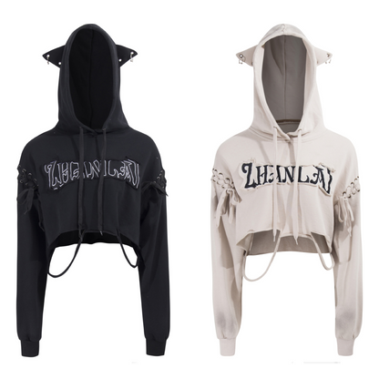 ショルダーリボンデザイン耳付きスウェット/2color/cm0027