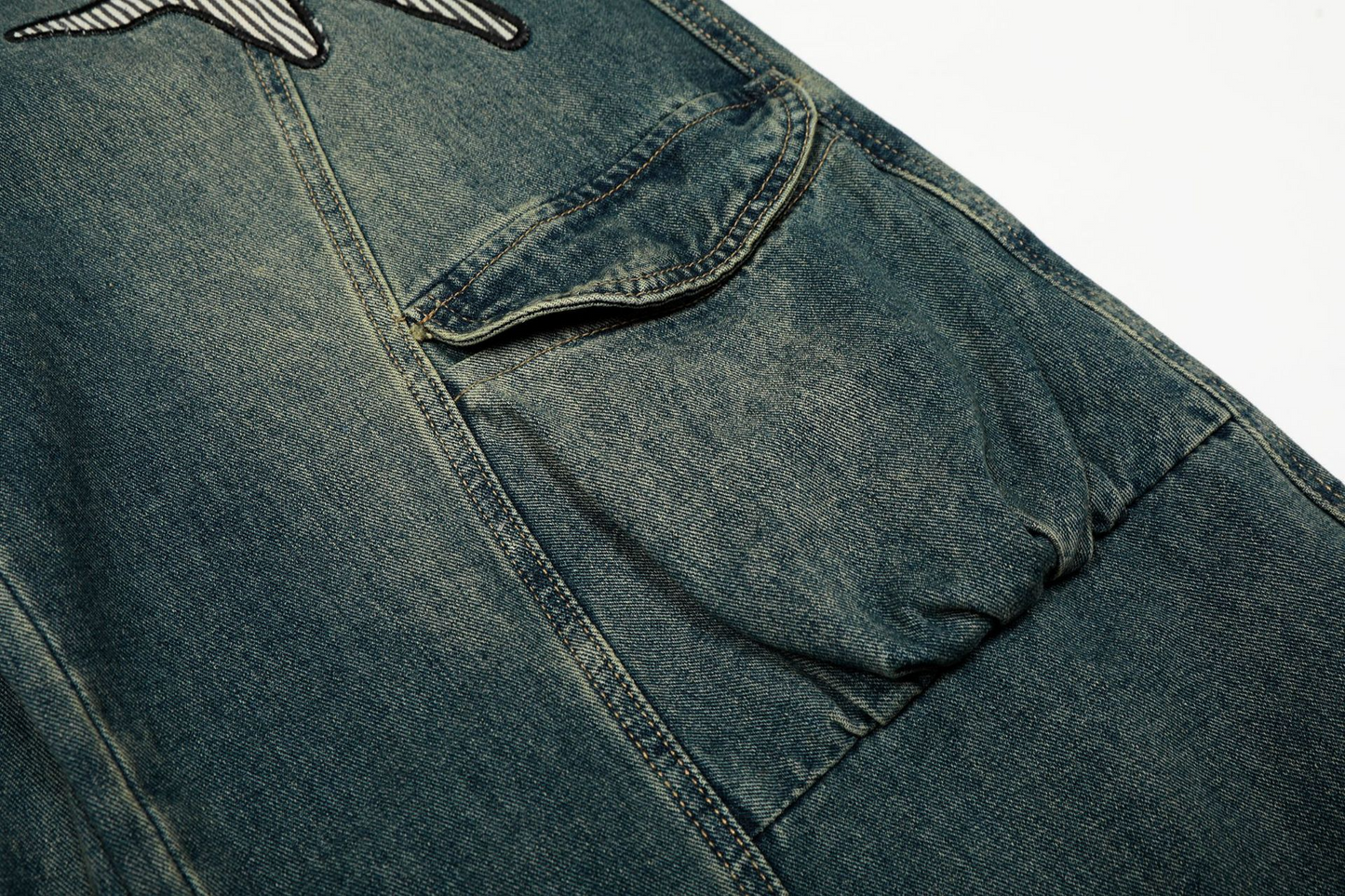 スターデザインワイドデニムパンツ/2color/cm0007