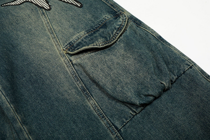 スターデザインワイドデニムパンツ/2color/cm0007