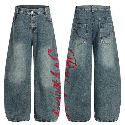 サイド刺繍デザインバックポケットステッチディテールデニムパンツ/cm0120