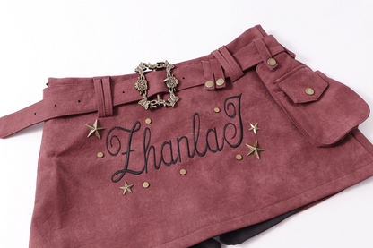 スタースタッズ装飾ベルトミニスカート/2color/cm0109