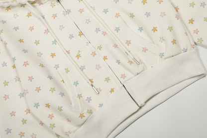 レース縁フードスタープリントジップアップパーカー/cm0050