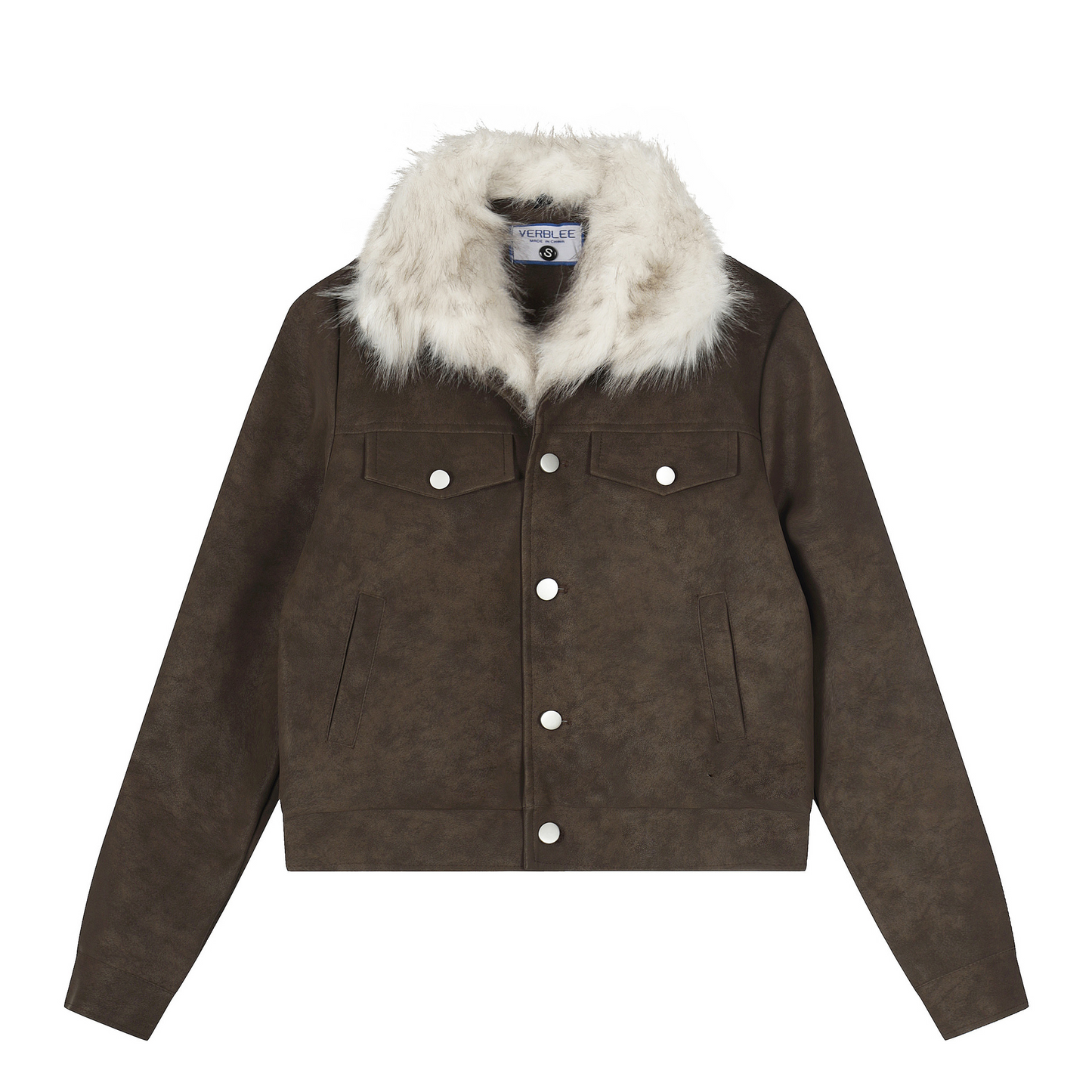 ファー付きフェイクレザーダブルポケットデザインジャケット/2color/cm0044