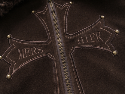 ボアネッククロスデザインアルファベットディテールボタンジャケット/2color/cm0033