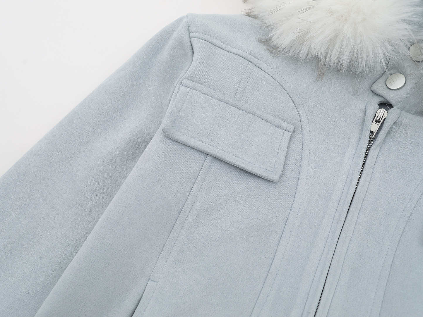 取り外しファー付きポケットデザインジップアップジャケット/2color/cm0043