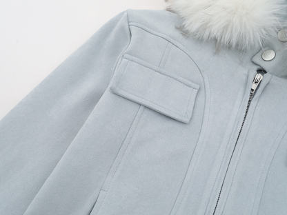 取り外しファー付きポケットデザインジップアップジャケット/2color/cm0043