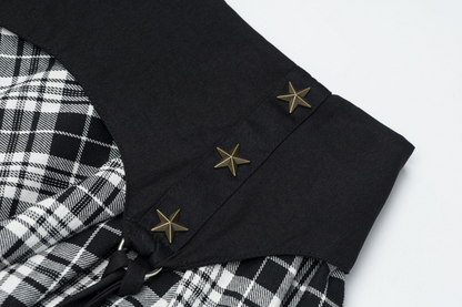 チェック柄スターアクセ付きレースディテールミニスカート/cm0041