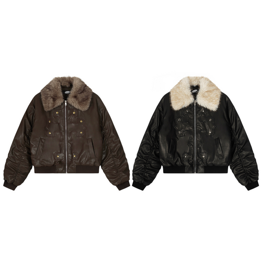 フェイクファーカラースタッズPUジャケット/2color/cm0144