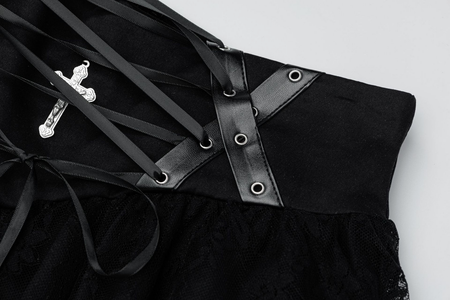 レースディテールクロスデザインリボンミニスカート/cm0107