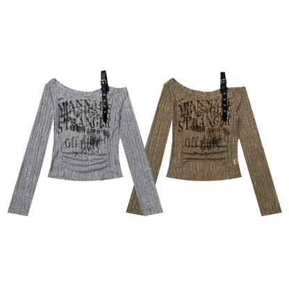 ベルトデザインオフショルダートップス/2color/cm0154