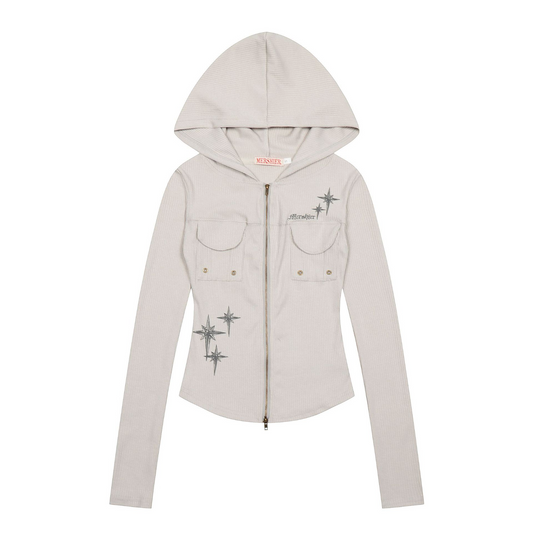 ダブルポケット/スタープリントジップアップスウェット[2color]/cm0034