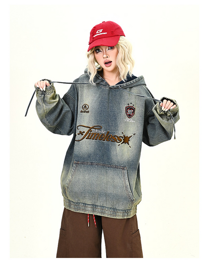 ウォッシュデニムフード付きパーカーcm0030