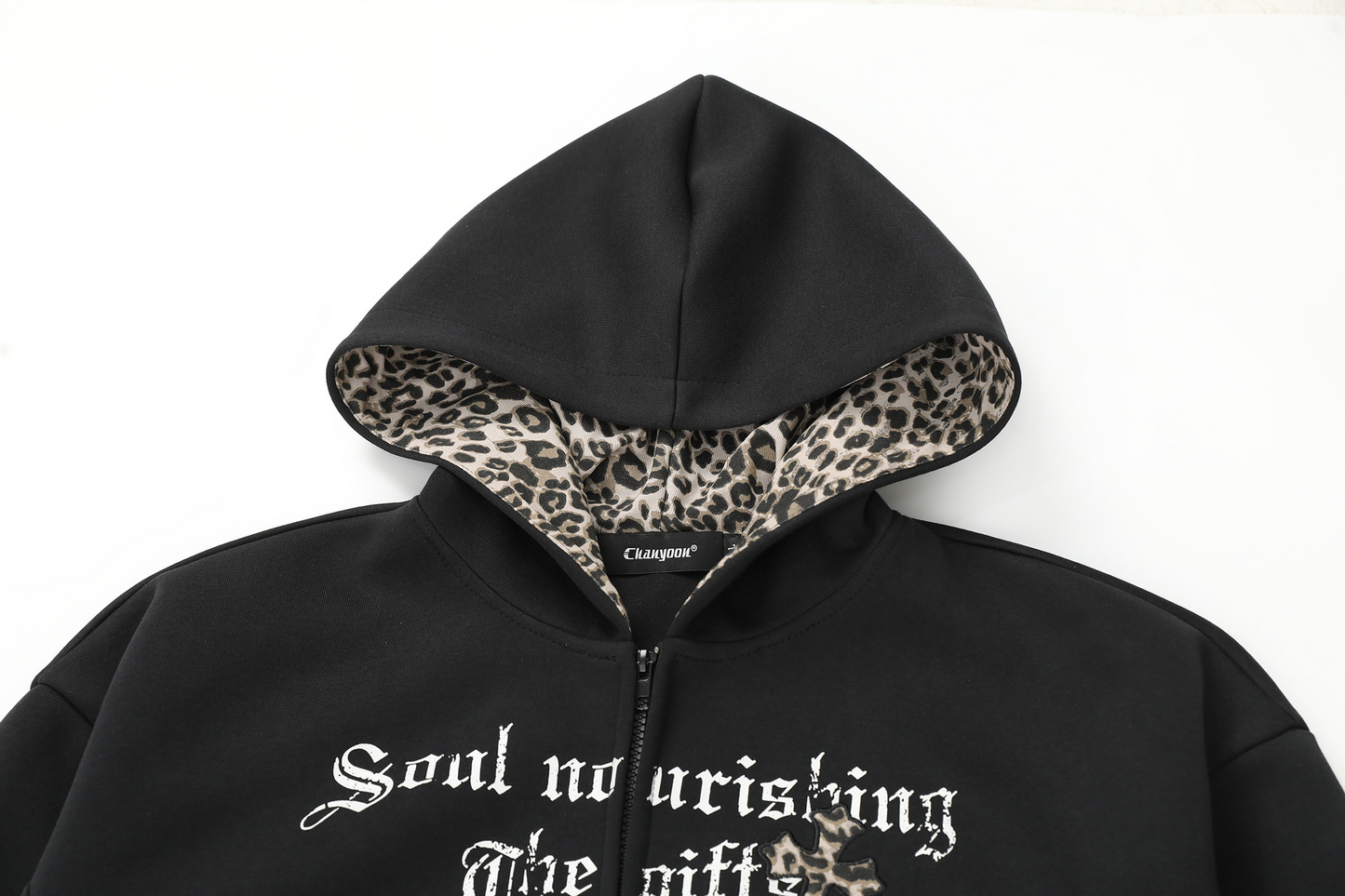 クロスレオパード柄ジップアップパーカー/2color/cm0080