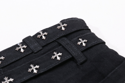 クロススタッズデザインデニムミニスカート/2color/cm0142