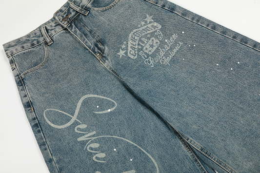 アルファベットプリントブルーデニム/cm0191