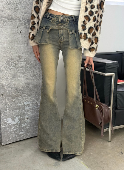 デニムフリルウォッシュドヴィンテージジーンズ/cm0037