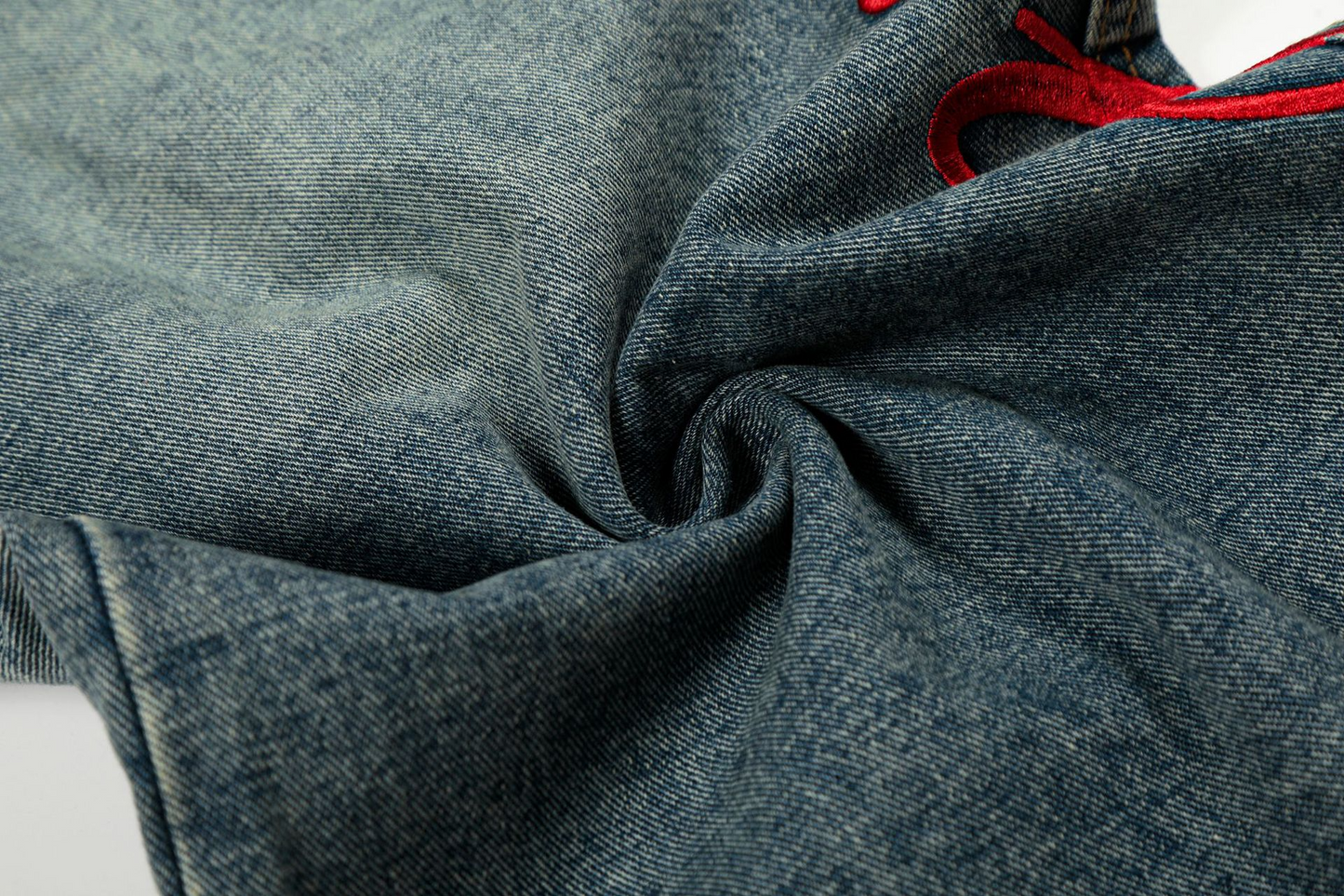 サイド刺繍デザインバックポケットステッチディテールデニムパンツ/cm0120