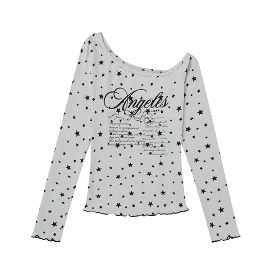 2color/オフショルダー星柄プリントトップス/cm0188