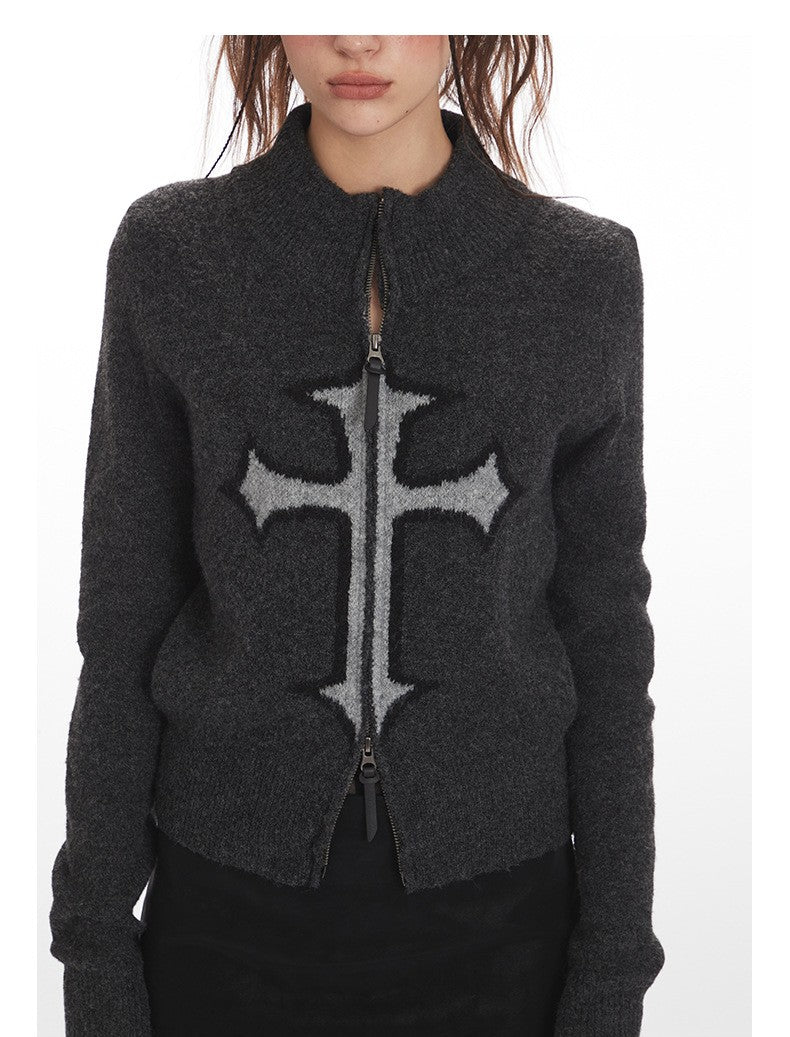 クロスロゴデザインジップアップニット/2color/cm0143