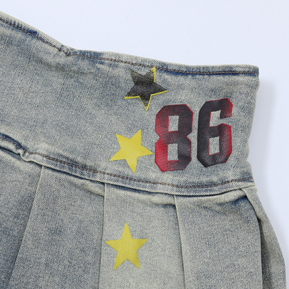 スタープリントデニムミニスカート/3color/cm0011