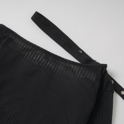 ベルトデザインラインストーン長袖トップス/2color/cm0156