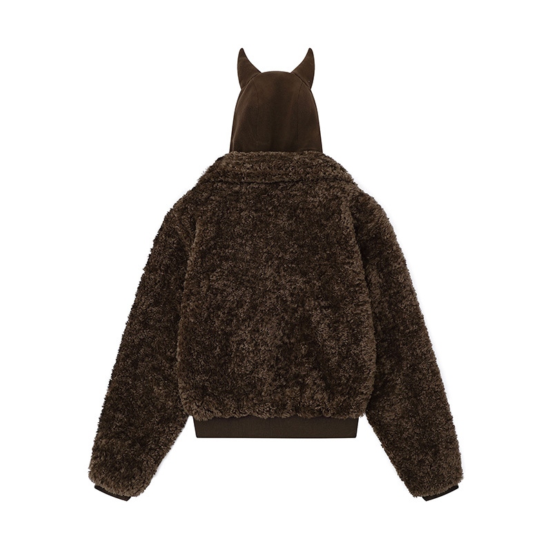 ツノ耳フードワンポイントロゴボアジャケット/2color/cm0074