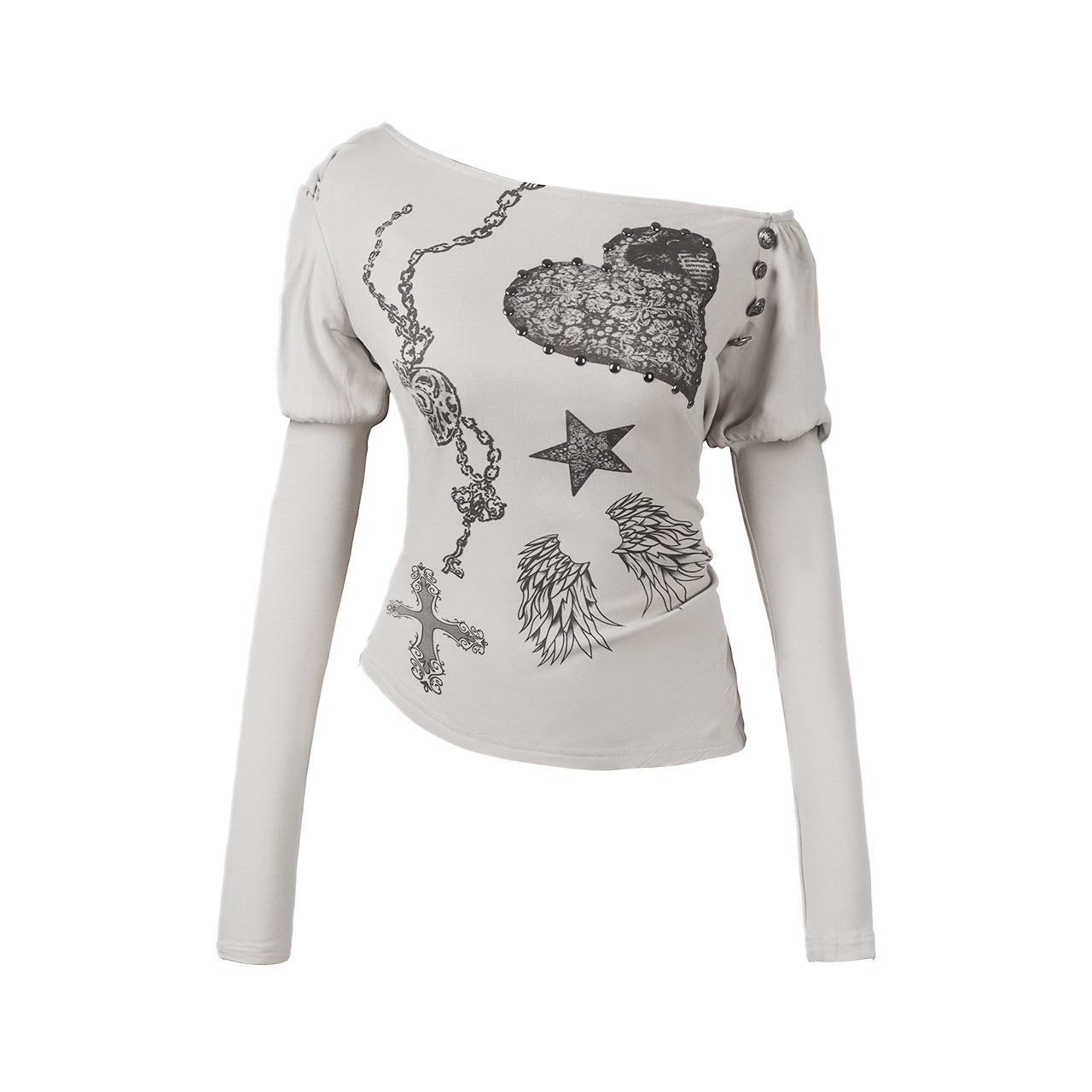 4ボタンプリント長袖トップス/3color/cm0152