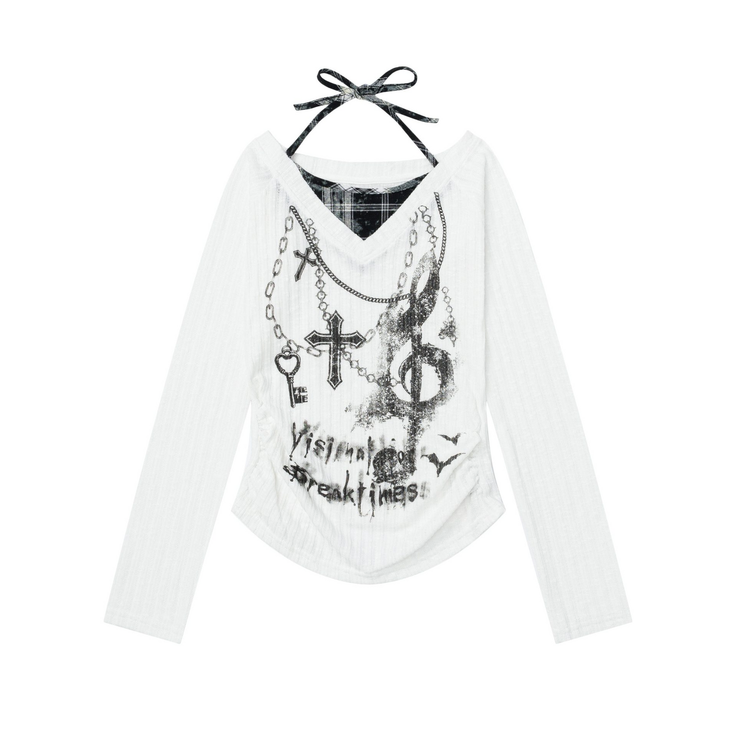 クロスデザインプリントフェイクレイヤートップス/2color/cm0153