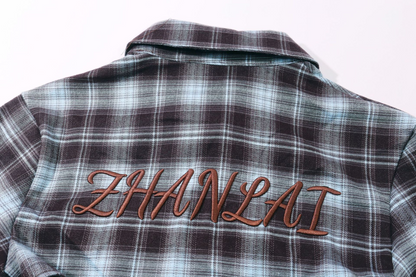 バック刺繍スリーブ取り外しチェックシャツ/cm0095