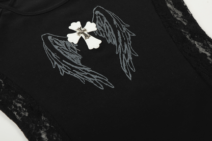 2color/サイドシースルークロスエンジェルTシャツ/cm0277