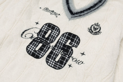 フロントナンバーデザインVネックラインニット2color/cm0026