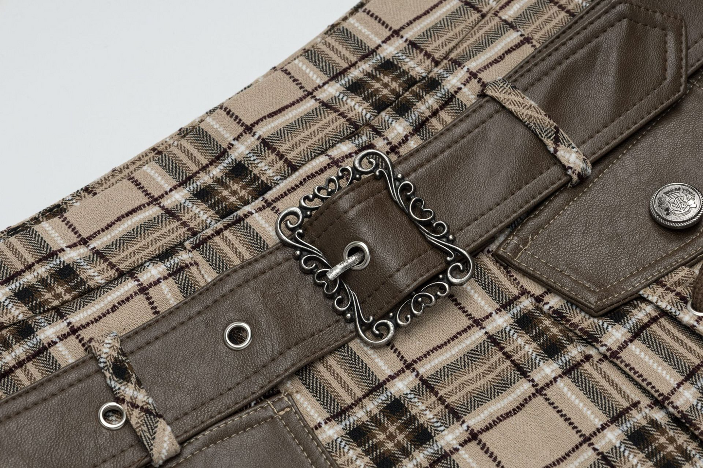 デザインベルトリボンチェックミニスカート/2color/cm0106