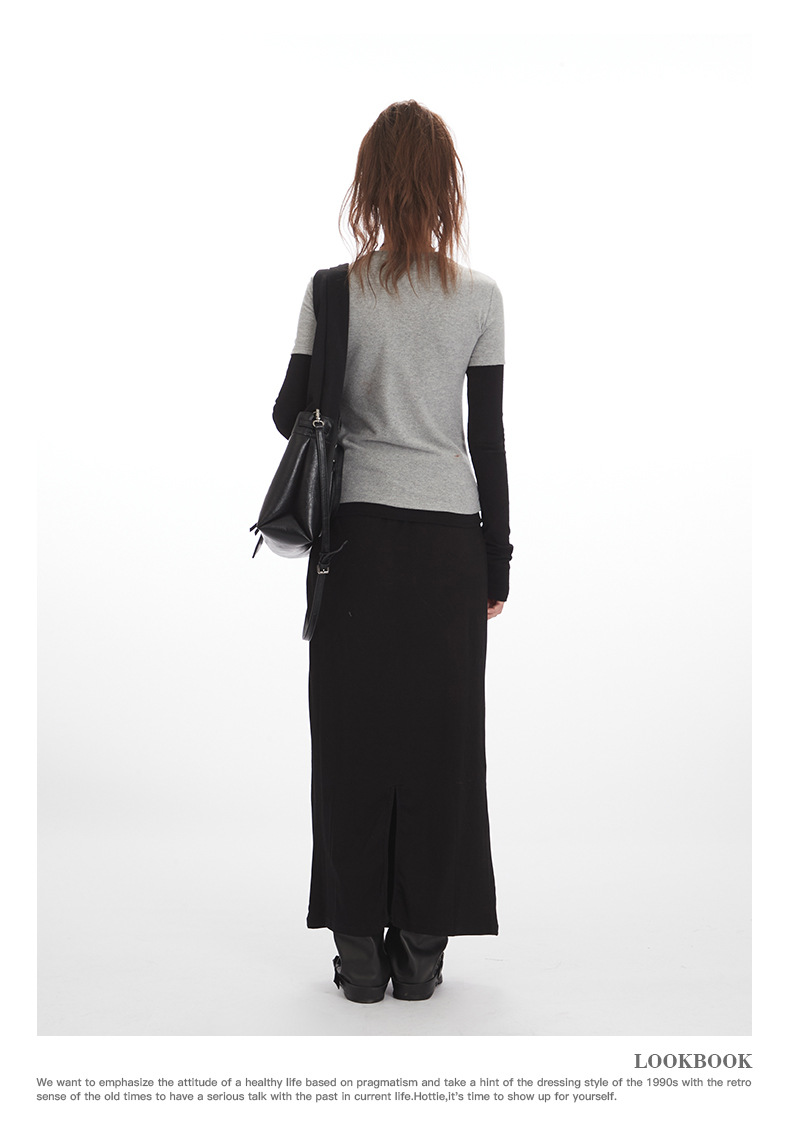 バイカラープリントロングTシャツ/2color/cm0127