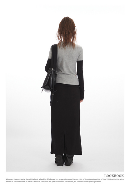 バイカラープリントロングTシャツ/2color/cm0127