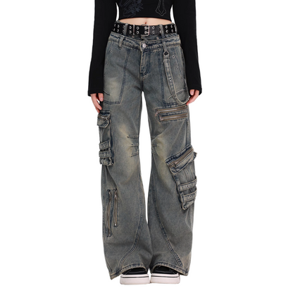 ジップディテールマルチポケットデニムカーゴパンツ/2color/cm0130