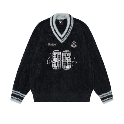 フロントナンバーデザインVネックラインニット2color/cm0026