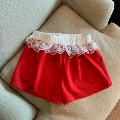 2color/ワンポイント刺繍ロゴレースショートパンツ/cm0279