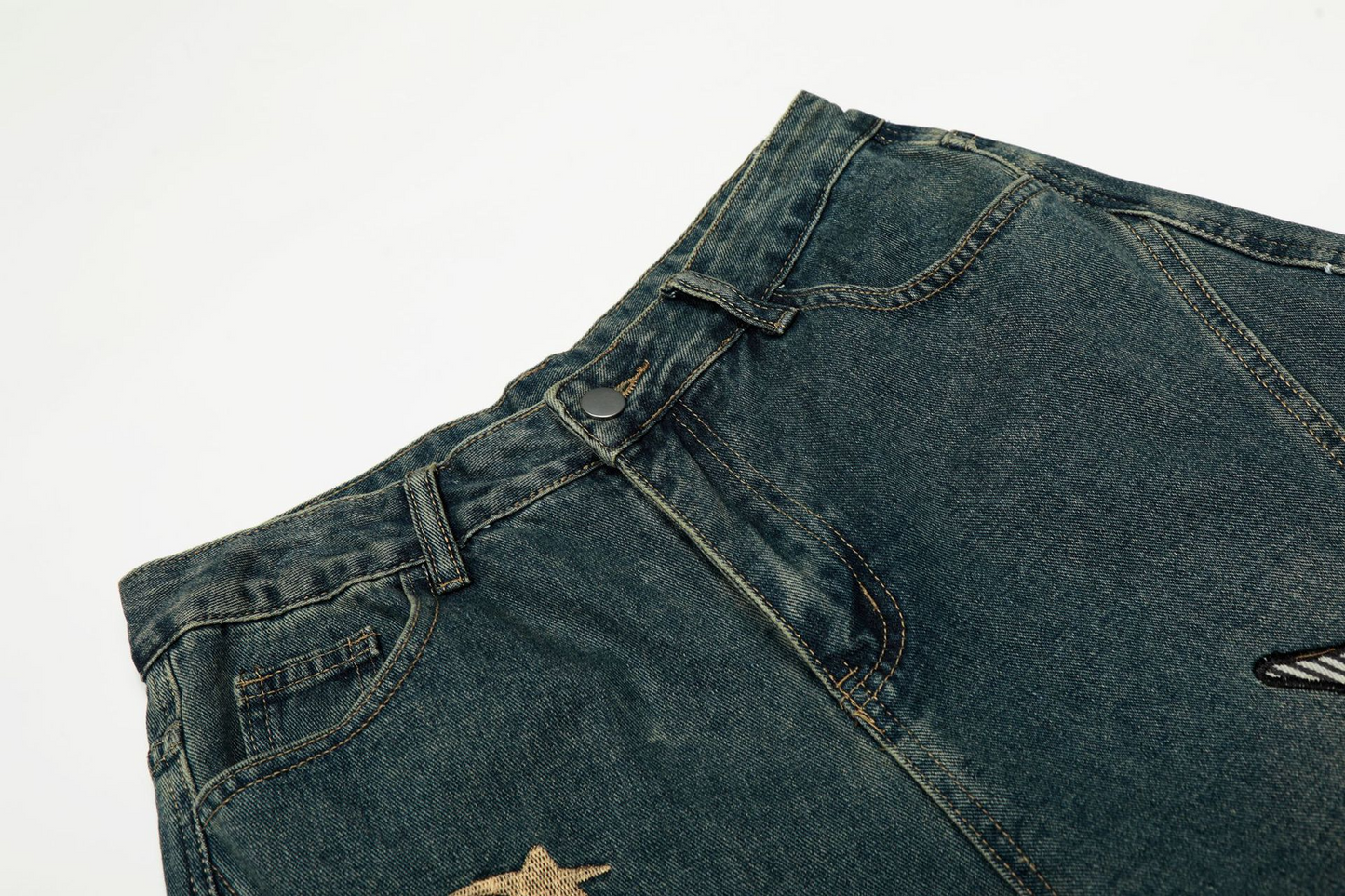 スターデザインワイドデニムパンツ/2color/cm0007