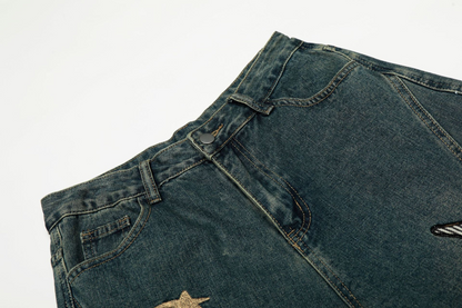 スターデザインワイドデニムパンツ/2color/cm0007