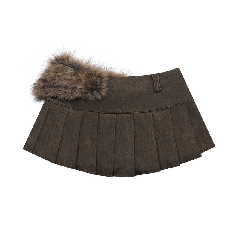 エコファーデザインプリーツデザインミニスカート/2color/cm0160