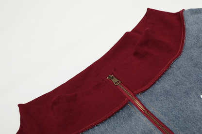 オフショルダー刺繡ワンポイントロゴデジップアップトップス/cm0003