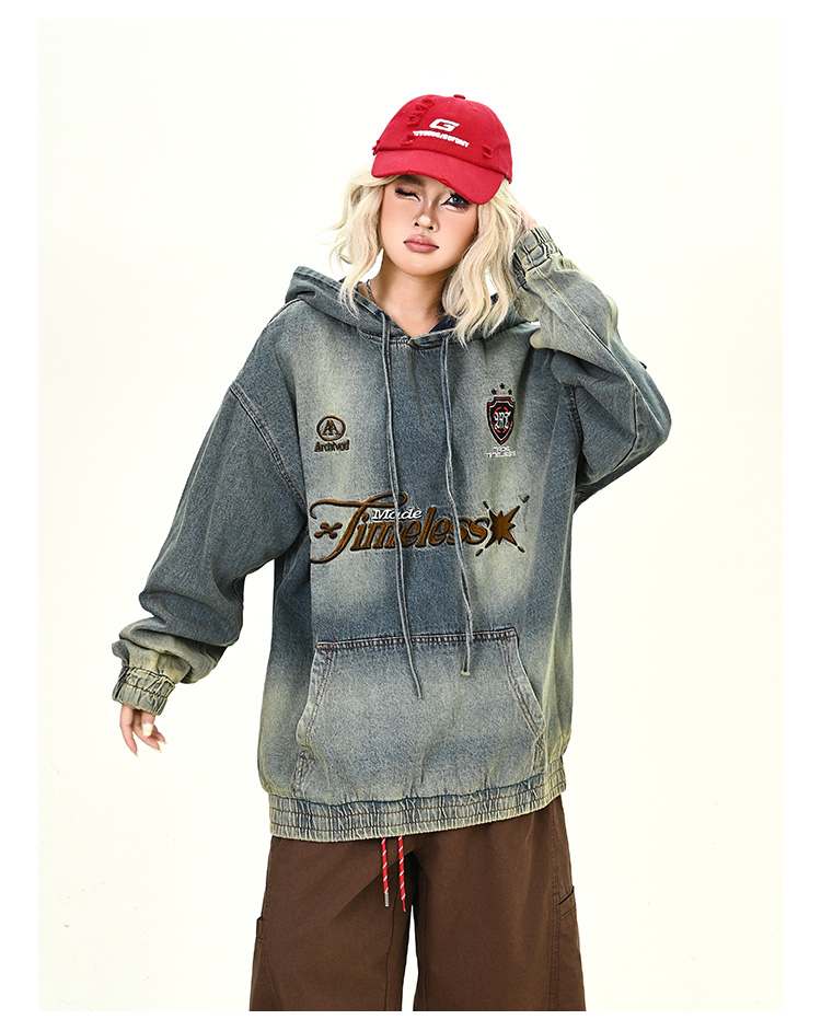 ウォッシュデニムフード付きパーカーcm0030