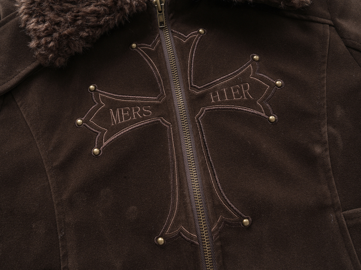 ボアネッククロスデザインアルファベットディテールボタンジャケット/2color/cm0033