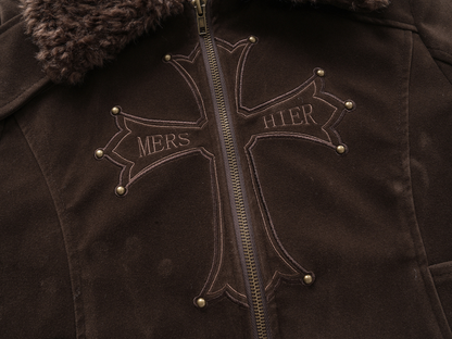 ボアネッククロスデザインアルファベットディテールボタンジャケット/2color/cm0033