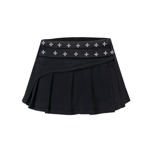 クロススタッズデザインデニムミニスカート/2color/cm0142