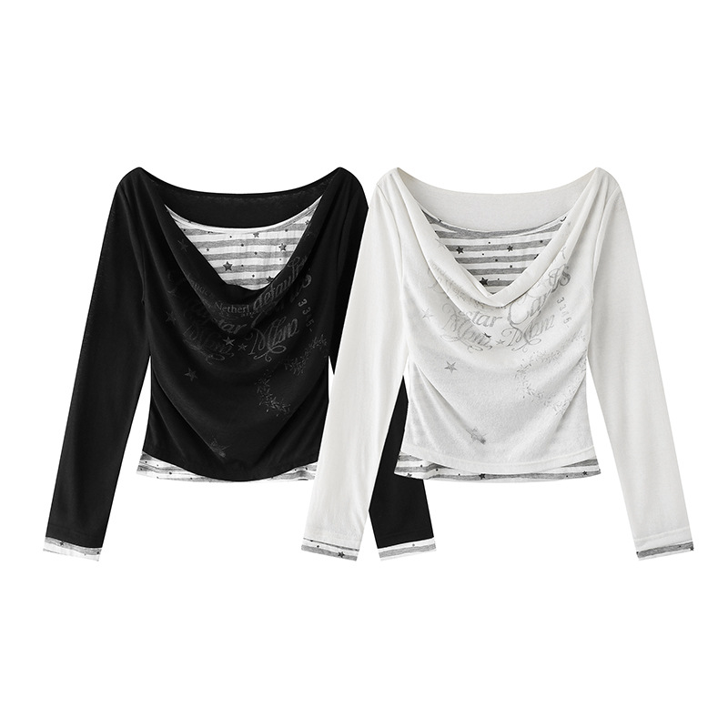 2color/フェイクレイヤードロゴ入りトップス/cm0239